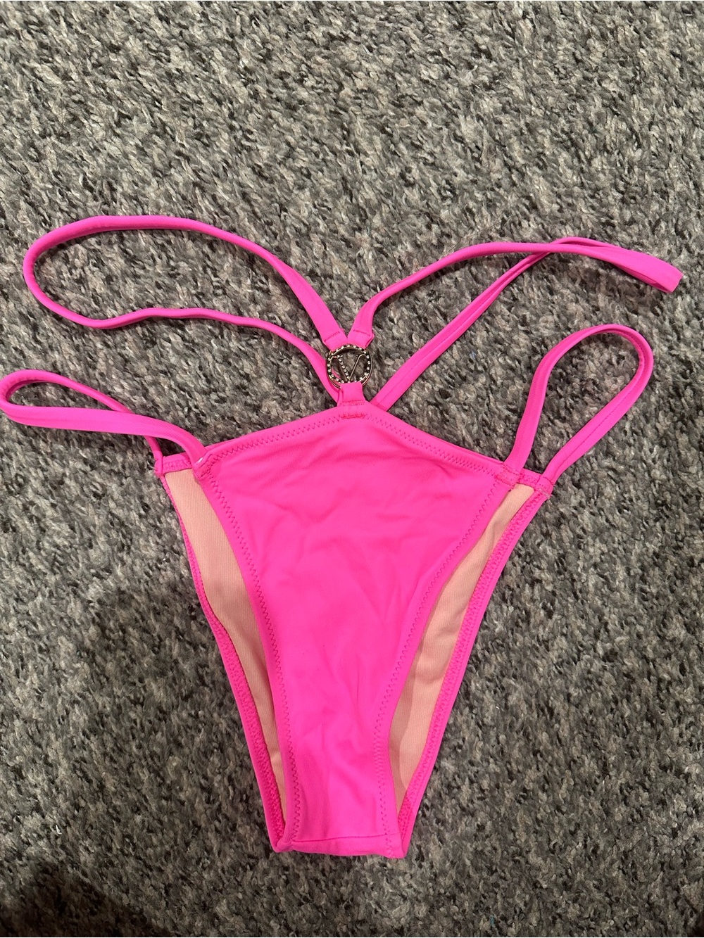 Victoria's Secret Bright Pink Strappy Bikini Bottom with Decorative Ring